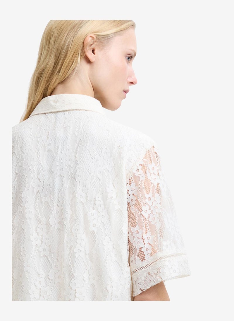 French Connection Women's Porcelain Cream Zoe Lace Button Through Shirt - Image 4