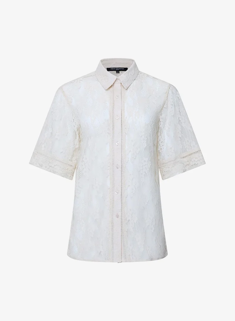 French Connection  Women's Porcelain Cream Zoe Lace Button Through Shirt for Women | Best Price UAE