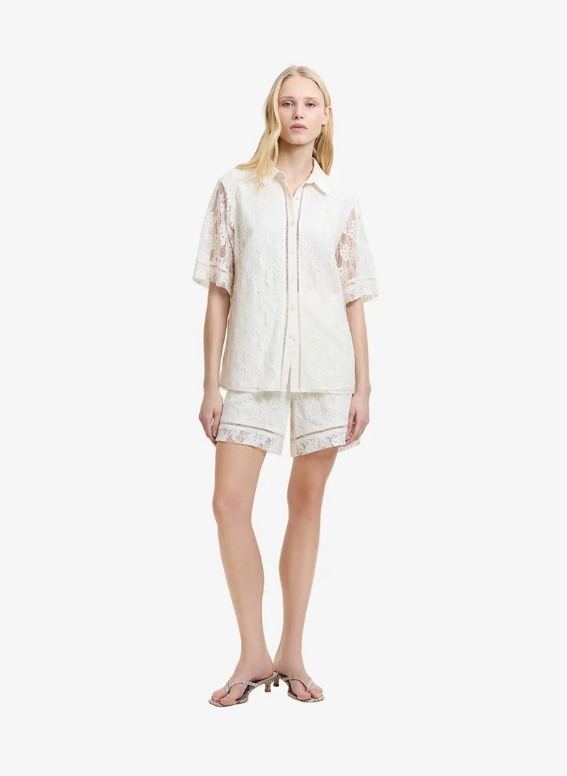 فرنش كونكشن Women's Porcelain Cream Zoe Lace Button Through Shirt