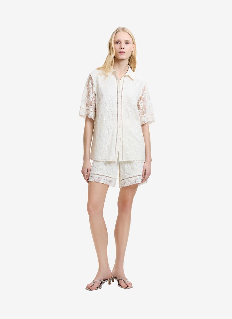 French Connection Women's Porcelain Cream Zoe Lace Button Through Shirt - Image 2