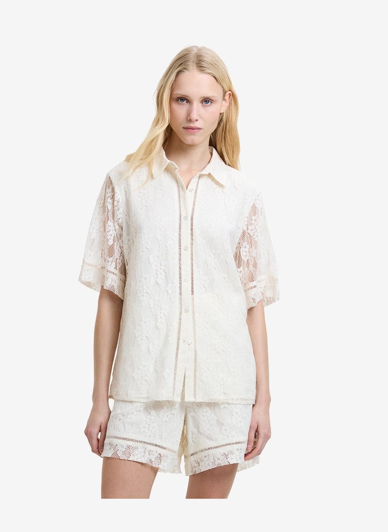 French Connection Women's Porcelain Cream Zoe Lace Button Through Shirt - Image 1
