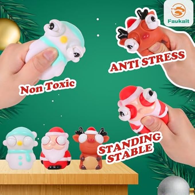 FauKait 3 Pack Christmas Squeeze Out Eyes Toys for Kids Boys Girls Toddlers Christmas Stocking Stuffers Party Favors Gifts (3pcs Christmas Squeeze Out Eyes Toys) - Image 3