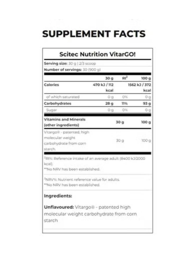 SCITEC NUTRITION فيتارغو مصدر الكربوهيدرات المسجلة لزيادة الطاقة، بنكهة البرتقال، 900 جرام - Image 2