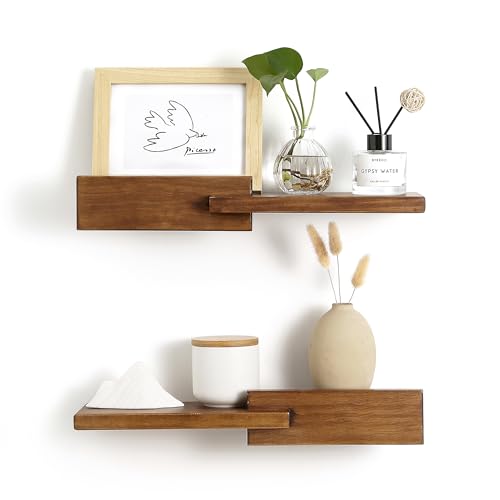 GRID FORTE Wood Floating Shelf Set of 2 45D x 15W Inch Modern Reversible Wall Shelves Minimalism Wall Mount Hardwood Shelves Wall Decor for Bedroom Living Room Kitchen Walnut - Image 3