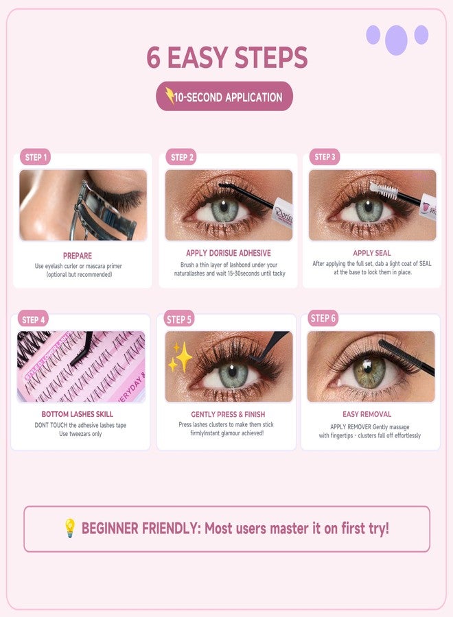 Dorisue Doruisue Volume Lash Clusters Kit 268PCS Professional 7-in-1 Complete System Individual Eyelashes Bond Seal Remover 3 Upper 1 Lower Dramatic False Lashes Extension Kit Tweezers - Image 5