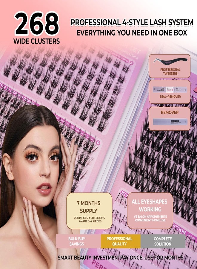 Dorisue Doruisue Volume Lash Clusters Kit 268PCS Professional 7-in-1 Complete System Individual Eyelashes Bond Seal Remover 3 Upper 1 Lower Dramatic False Lashes Extension Kit Tweezers - Image 2