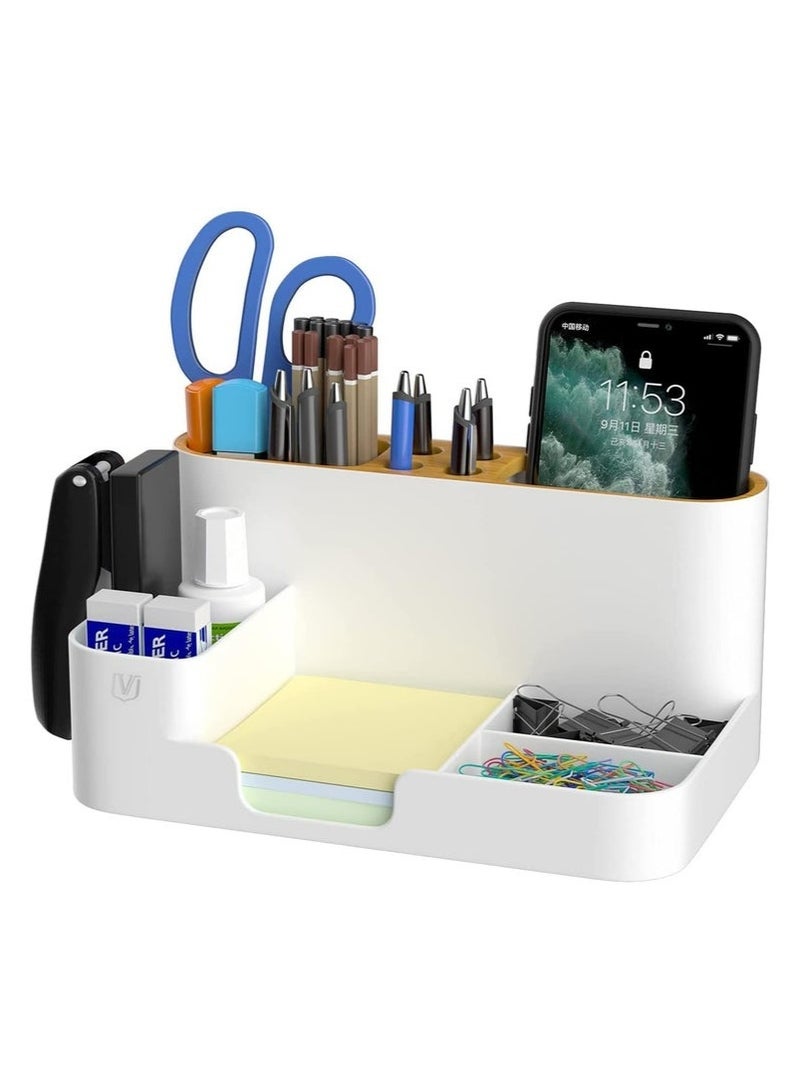 Desk Organizer, Desktop Organizer with Pencil Holders, Office Stationery Supplies Organizers,Sticky Note Tray,Paperclip Storage and Office Accessories Caddy Desktop, Marker Organizer. White - Image 1