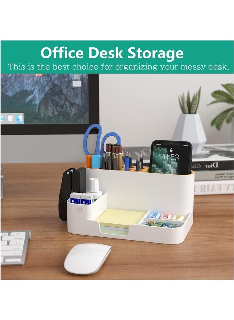Desk Organizer, Desktop Organizer with Pencil Holders, Office Stationery Supplies Organizers,Sticky Note Tray,Paperclip Storage and Office Accessories Caddy Desktop, Marker Organizer. White - Image 3