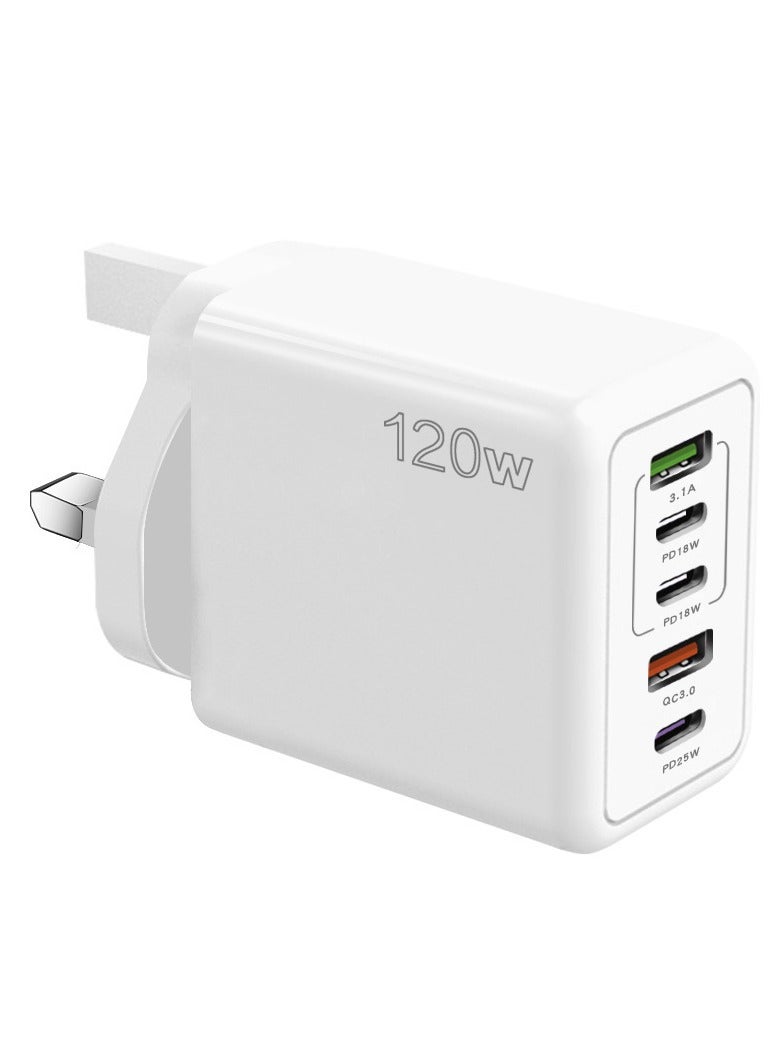 UK Plug 120W Fast Charging 5 Ports Multi-functional Charger Adapter for Mobile Phone Travel Power Adapter White  - Image 1
