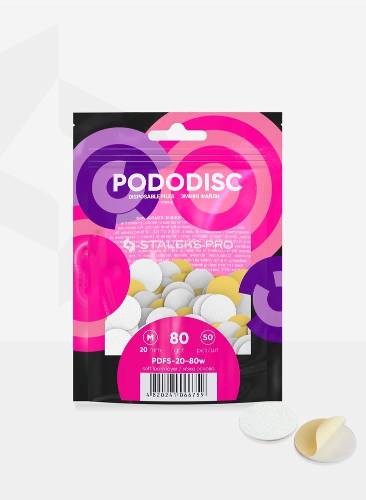 STALEKS PRO Disposable white files on soft foam layer for pedicure disc - PODODISC M EXPERT | 80 grit (50 pcs) - Image 3