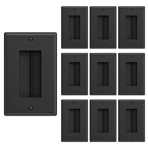 Iwillink Brush Wall Plate (10 Pack), Cable Pass Through Insert for Wires, Single Gang Cable Access Strap, Wall Socket for HDTV, Home Theater Systems - Black - Image 1