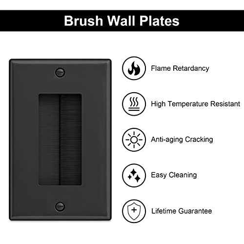 Iwillink Brush Wall Plate (10 Pack), Cable Pass Through Insert for Wires, Single Gang Cable Access Strap, Wall Socket for HDTV, Home Theater Systems - Black - Image 3