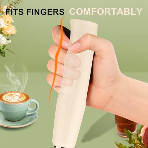 YUSWKO Beige Handheld Milk Frother Wand for Coffee, Rechargeable Electric Whisk with 3 Heads 3 Speeds Drink Mixer Coffee Frother For Latte, Cappuccino, Hot Chocolate, Egg - Image 5