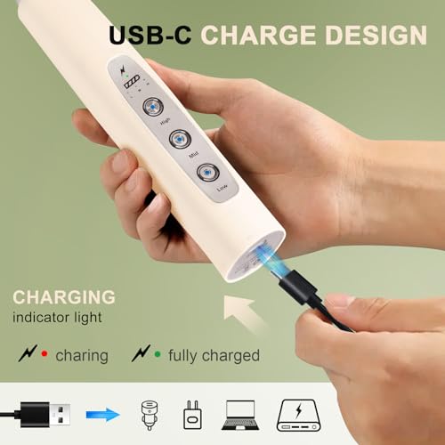 YUSWKO Beige Handheld Milk Frother Wand for Coffee, Rechargeable Electric Whisk with 3 Heads 3 Speeds Drink Mixer Coffee Frother For Latte, Cappuccino, Hot Chocolate, Egg - Image 2