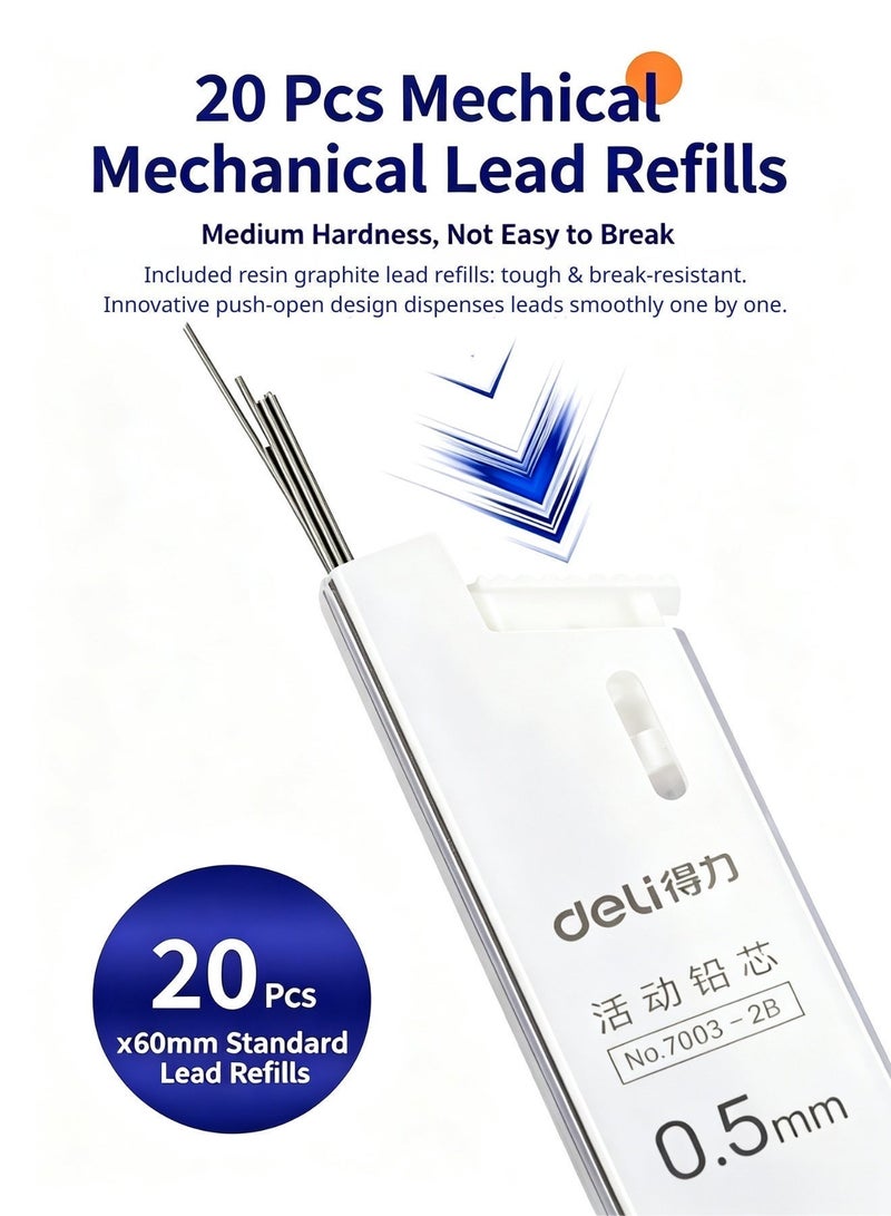 Mechanical Pencil, 0.5mm Metal Automatic Pencil Set with Lead Refills and Eraser, for Students and Drafting, Silver - Image 4