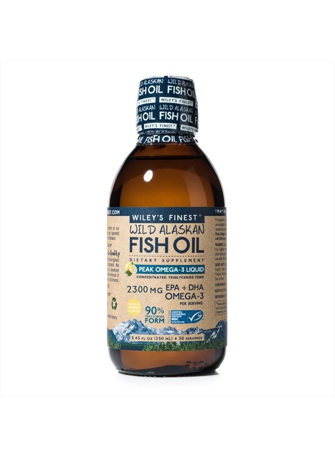 Wiley's Finest Wild Alaskan Fish Oil Peak Omega-3 Liquid Supplement - 2300mg EPA and DHA Omega-3s - Lemon Flavor - 8.45 Oz (50 Servings) - Image 1