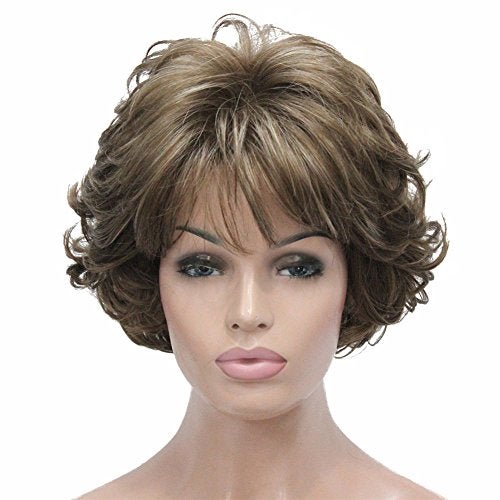 Aimole Short Curly Synthetic Wigs Full Capless Hair Womens Thick Wig for Everyday 12TT26 Light Reddish Golden Brown with Bright Golden Blonde Highlighted - Image 1