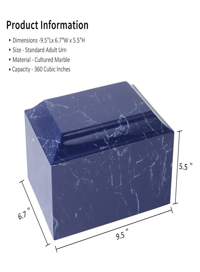Yumt Blue Classic Cultured Marble Cremation Urn for Adult Ashes, Urn for Human Ashes, Adult Sized Memorial Urn for Ground Burial or Home Memorial - Image 3