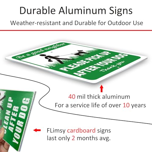 i-CowFun Heavy Duty Aluminum Pick Up After Your Dog Sign, 12" x 10" Metal Please Clean Up After Your Dog Signs With 28" Stake, Be A Good Neighbor Pick Up Your Dogs Poop Yard Sign, Polite, Weather Resistant - Image 2
