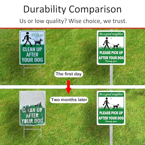 i-CowFun Heavy Duty Aluminum Pick Up After Your Dog Sign, 12" x 10" Metal Please Clean Up After Your Dog Signs With 28" Stake, Be A Good Neighbor Pick Up Your Dogs Poop Yard Sign, Polite, Weather Resistant - Image 3