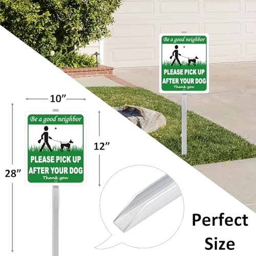 i-CowFun Heavy Duty Aluminum Pick Up After Your Dog Sign, 12" x 10" Metal Please Clean Up After Your Dog Signs With 28" Stake, Be A Good Neighbor Pick Up Your Dogs Poop Yard Sign, Polite, Weather Resistant - Image 5