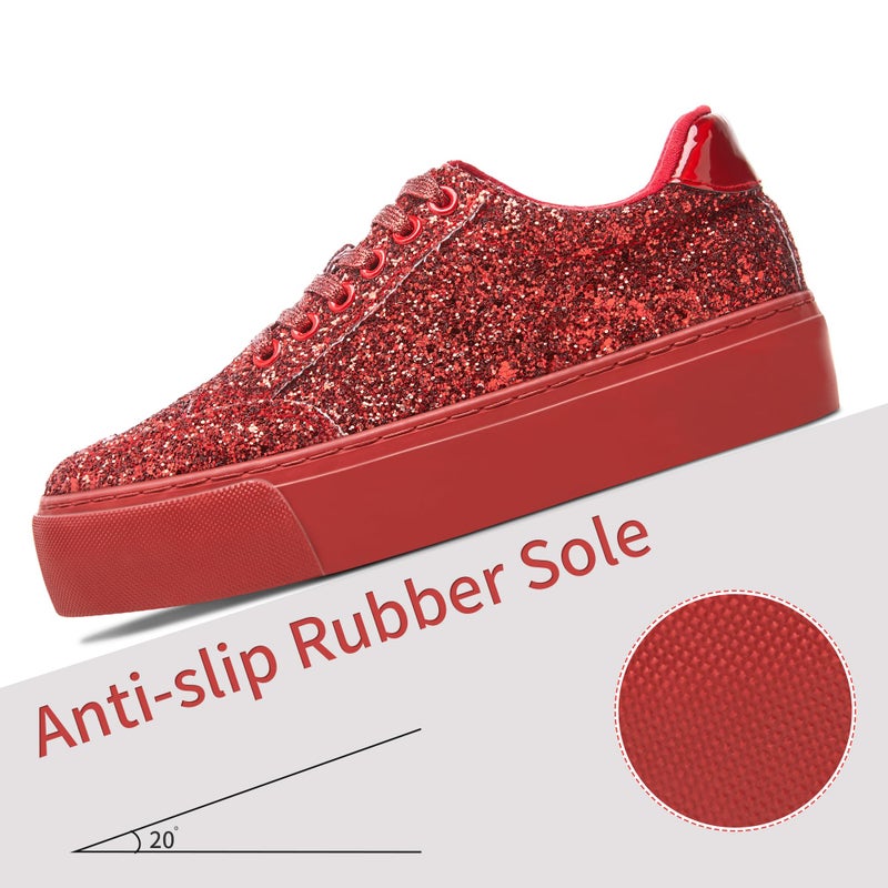 Jeekopeg Glitter Platform Sneakers Women Casual Sequin Sparkly Shoes Bling Thick Sole Walking Shoes Shiny Sequin Wedding Sneakers for Lady(Red Glitter,US8) - Image 4