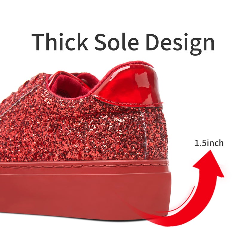 Jeekopeg Glitter Platform Sneakers Women Casual Sequin Sparkly Shoes Bling Thick Sole Walking Shoes Shiny Sequin Wedding Sneakers for Lady(Red Glitter,US8) - Image 5