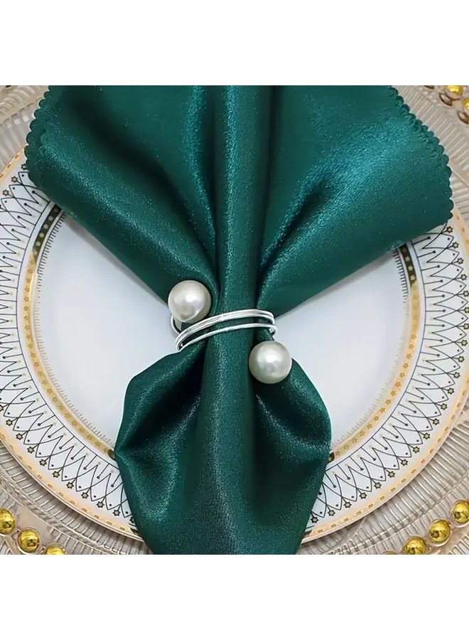 خواتم مناديل خرز اللؤلؤ الذهبي 25 قطعة تصميم مرن ومتين من المعدن لحفلات الزفاف والولائم وأعياد الميلاد - Image 3