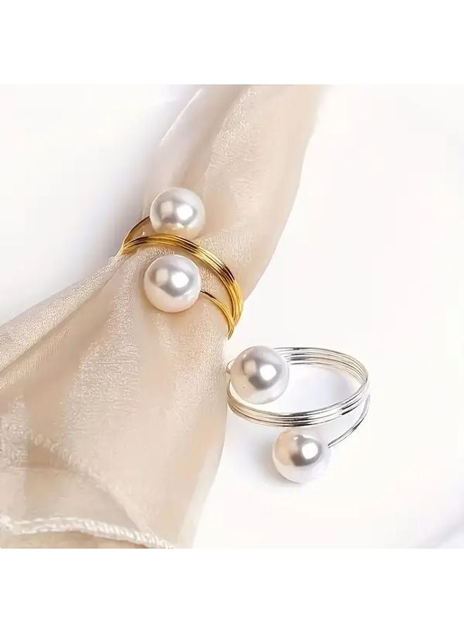 خواتم مناديل خرز اللؤلؤ الذهبي 25 قطعة تصميم مرن ومتين من المعدن لحفلات الزفاف والولائم وأعياد الميلاد - Image 4