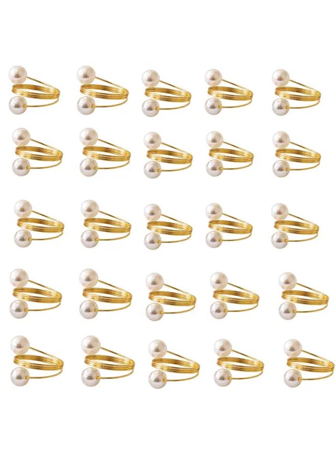 خواتم مناديل خرز اللؤلؤ الذهبي 25 قطعة تصميم مرن ومتين من المعدن لحفلات الزفاف والولائم وأعياد الميلاد - Image 1
