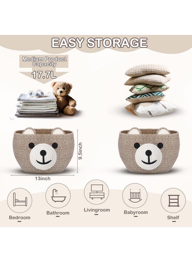 Zopeal Bear Basket 13" D x 9.5" H for Nursery Cotton Rope Woven Cute Storage Basket with Handles Animal Hamper for Baby Shower Laundry Bathroom Home Decorative - Image 2