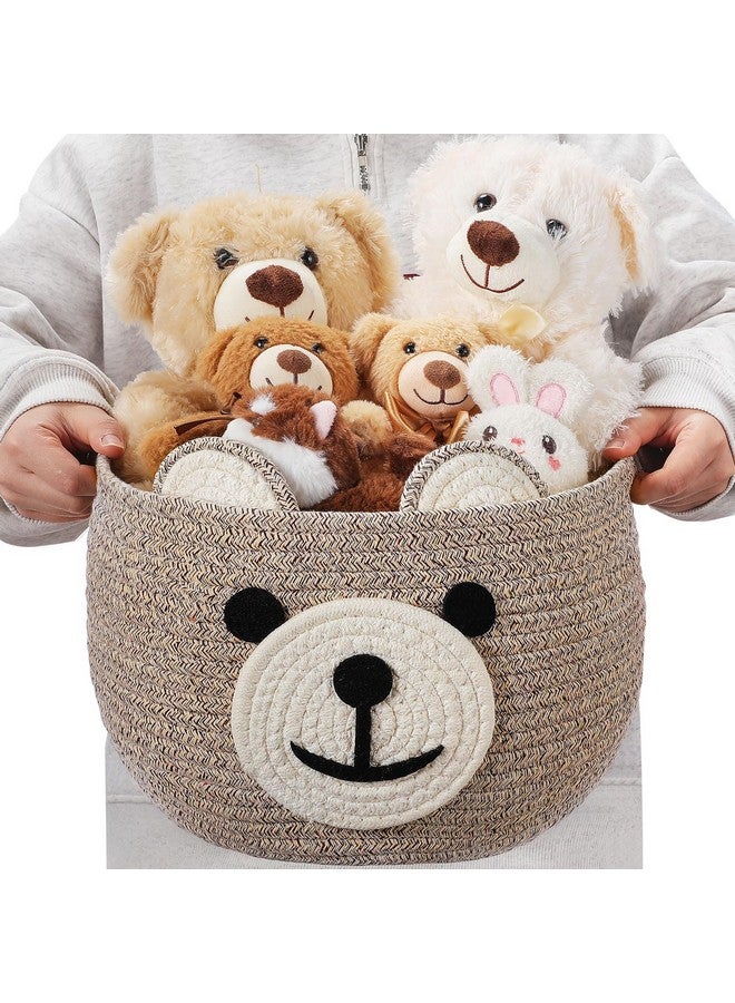 Zopeal Bear Basket 13" D x 9.5" H for Nursery Cotton Rope Woven Cute Storage Basket with Handles Animal Hamper for Baby Shower Laundry Bathroom Home Decorative - Image 1