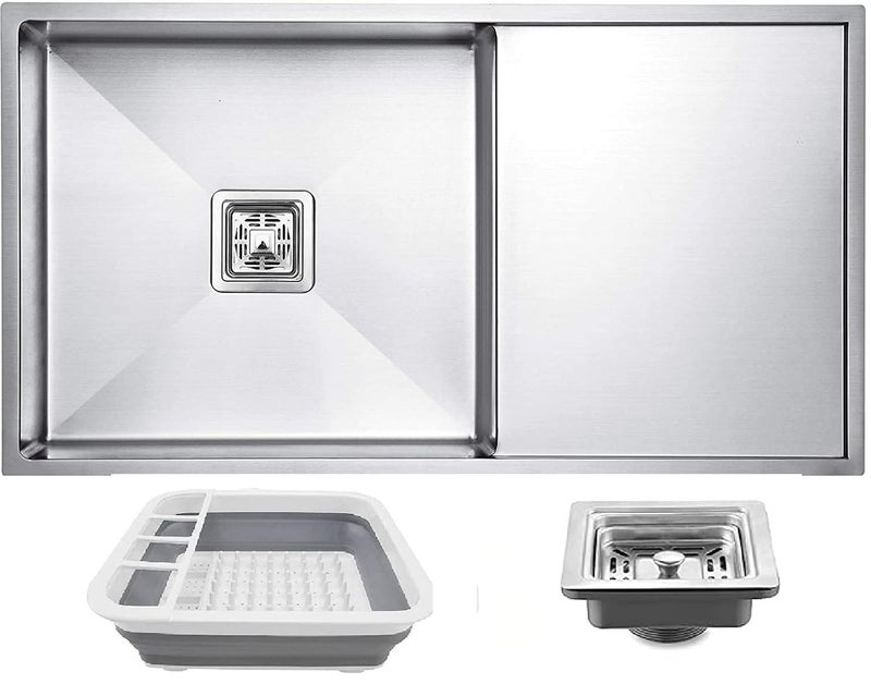 EVANEX 45 x 20 x 10 Drain Board 304 Grade Stainless Steel Handmade Matte Finish Kitchen Sink - Image 1