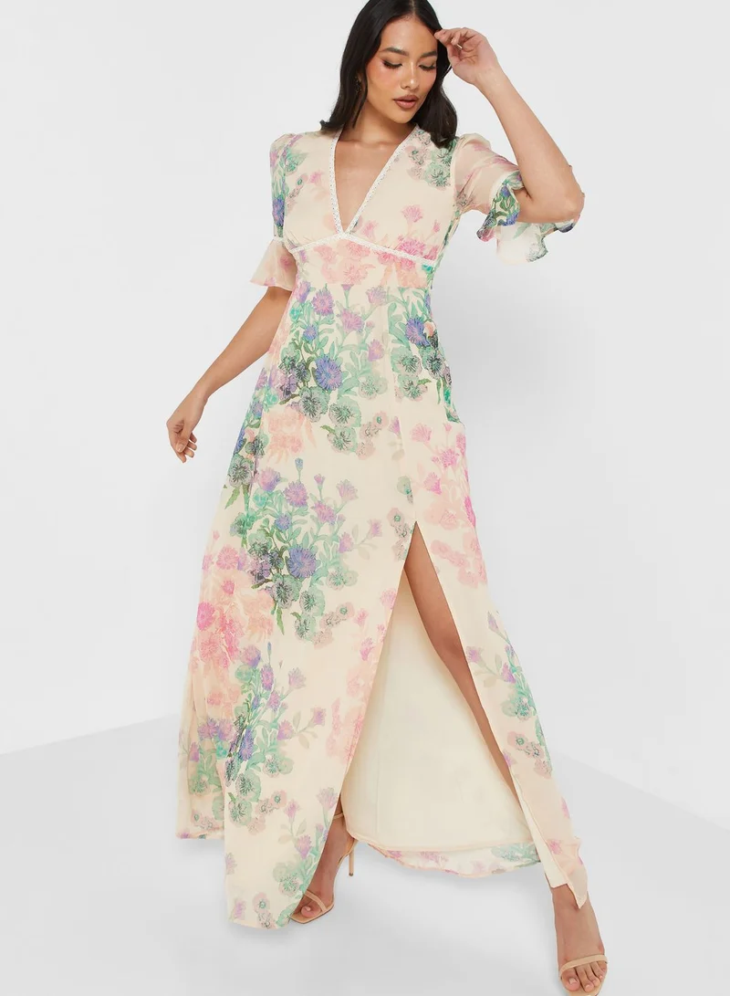 Hope & Ivy Floral Print Cut Out Back Dress