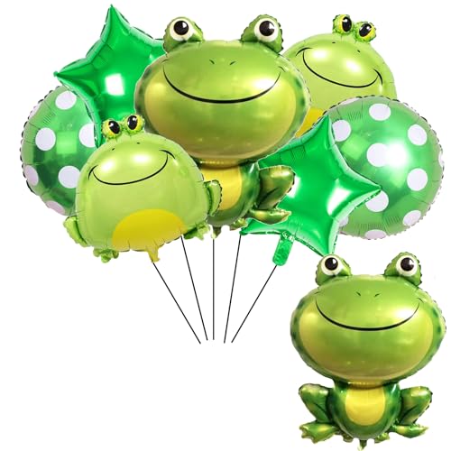 LYK 8PCS Frog Foil Balloons with 18inch star round Mylar Balloons for Kids Frog Themed Party Children Birthday Party Baby Shower Party Decorations - Image 1