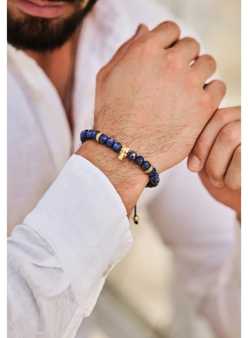 Lunnora blue Lapis Lazuli Natural Stone Bead Bracelet with Golden Arabian Horse – Bracelet for Men, Men’s Bracelet, Gifts for Men, Bracelets for Men – 100% Natural, Adjustable One Size Fits All for Men | Best Price UAE