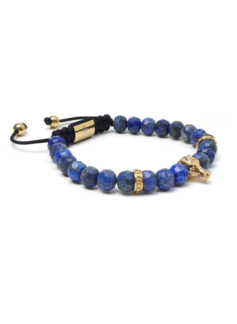 Lunnora blue Lapis Lazuli Natural Stone Bead Bracelet with Golden Arabian Horse – Bracelet for Men, Men’s Bracelet, Gifts for Men, Bracelets for Men – 100% Natural, Adjustable One Size Fits All for Men | Best Price UAE