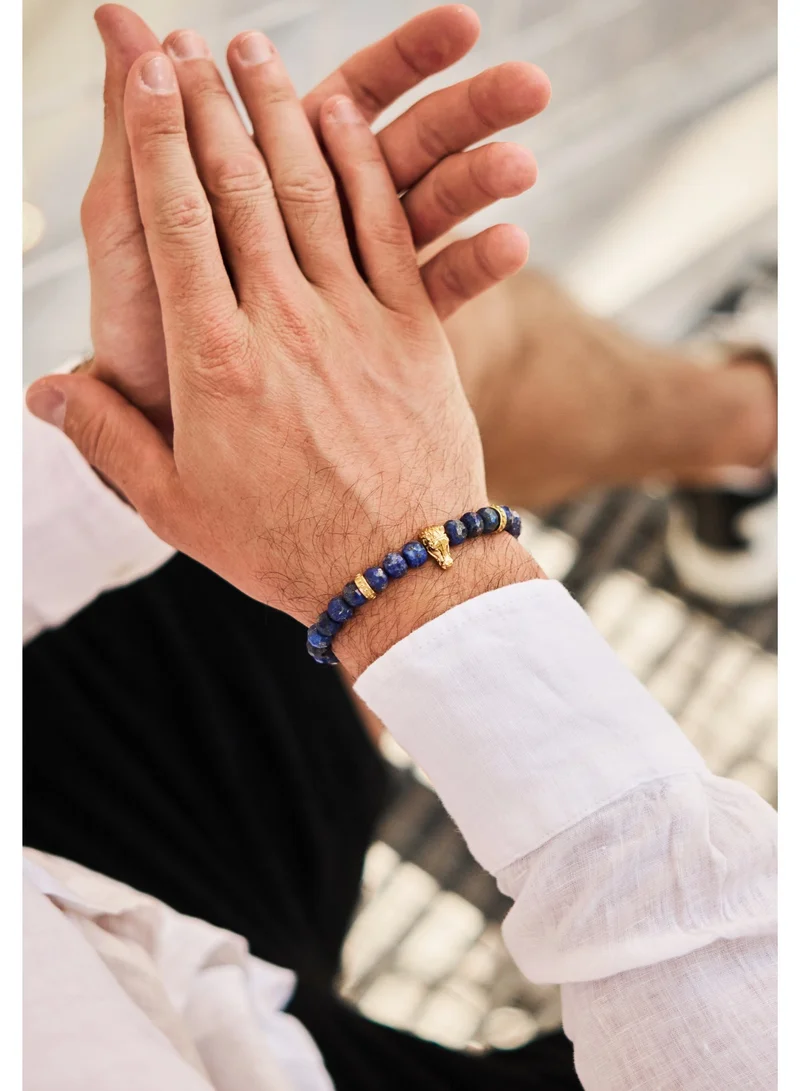 Lunnora blue Lapis Lazuli Natural Stone Bead Bracelet with Golden Arabian Horse – Bracelet for Men, Men’s Bracelet, Gifts for Men, Bracelets for Men – 100% Natural, Adjustable One Size Fits All for Men | Best Price UAE