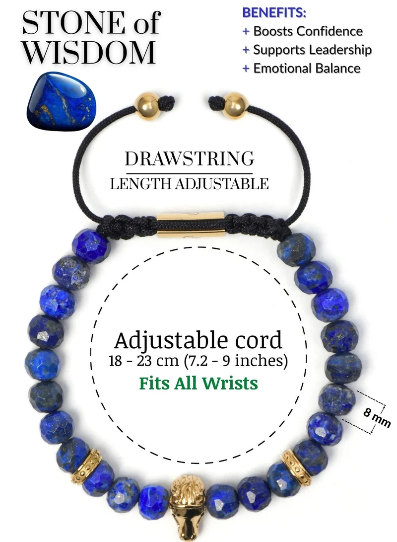 Lunnora blue Lapis Lazuli Natural Stone Bead Bracelet with Golden Arabian Horse – Bracelet for Men, Men’s Bracelet, Gifts for Men, Bracelets for Men – 100% Natural, Adjustable One Size Fits All for Men | Best Price UAE