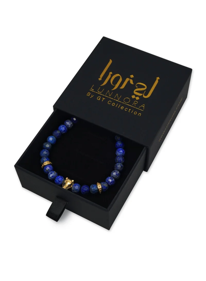 Lunnora blue Lapis Lazuli Natural Stone Bead Bracelet with Golden Arabian Horse – Bracelet for Men, Men’s Bracelet, Gifts for Men, Bracelets for Men – 100% Natural, Adjustable One Size Fits All for Men | Best Price UAE