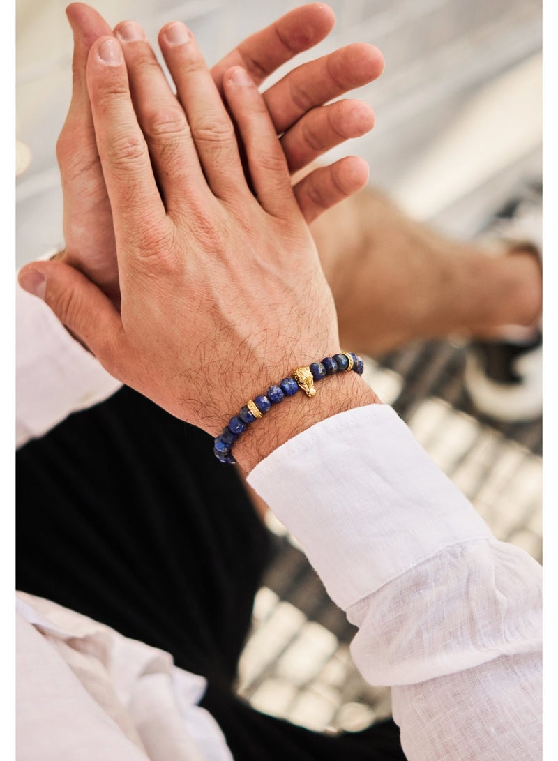 Lunnora Lapis Lazuli Natural Stone Bead Bracelet with Golden Arabian Horse – Bracelet for Men, Men’s Bracelet, Gifts for Men, Bracelets for Men – 100% Natural, Adjustable One Size Fits All - Image 4