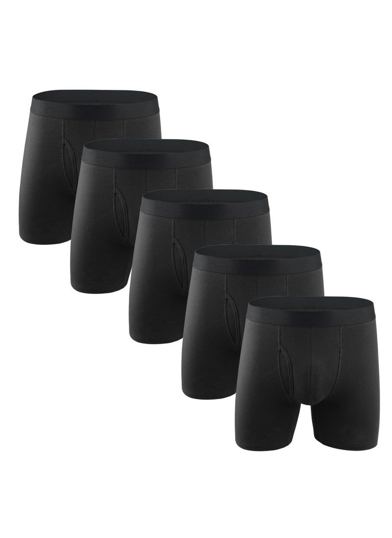 GUDOO 5 Pack Mens Trunks Underwear Cotton Boxer Briefs Short Leg Comfortable Underpants Black  - Image 1