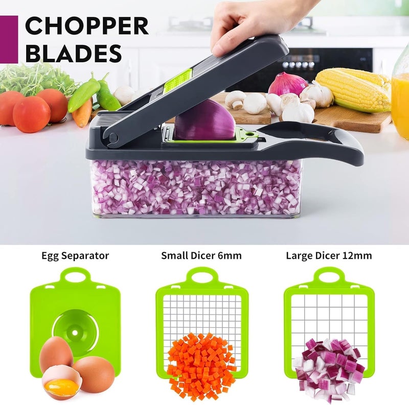 GIB cleaningtool قطاعة خضروات، قطاعة بصل برو، سبيرالايزر متعددة الوظائف 15 في 1، قطاعة طعام، ماندولين مطبخ لتقطيع الخضروات، قطاعة مكعبات مع 10 شفرات، قطاعة سلطة البطاطس والطماطم والثوم مع وعاء - Image 4