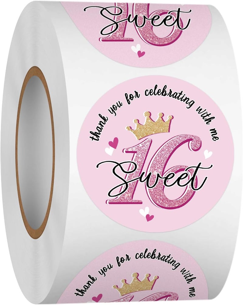 Heyfibro 500 PCS Thank You for Celebrating with Me Stickers, 1.5" Birthday Sticker for Kids, Round Birthday Label for Gift Packing, Envelope Sealing & Party Decoration(Sweet 16) - Image 1