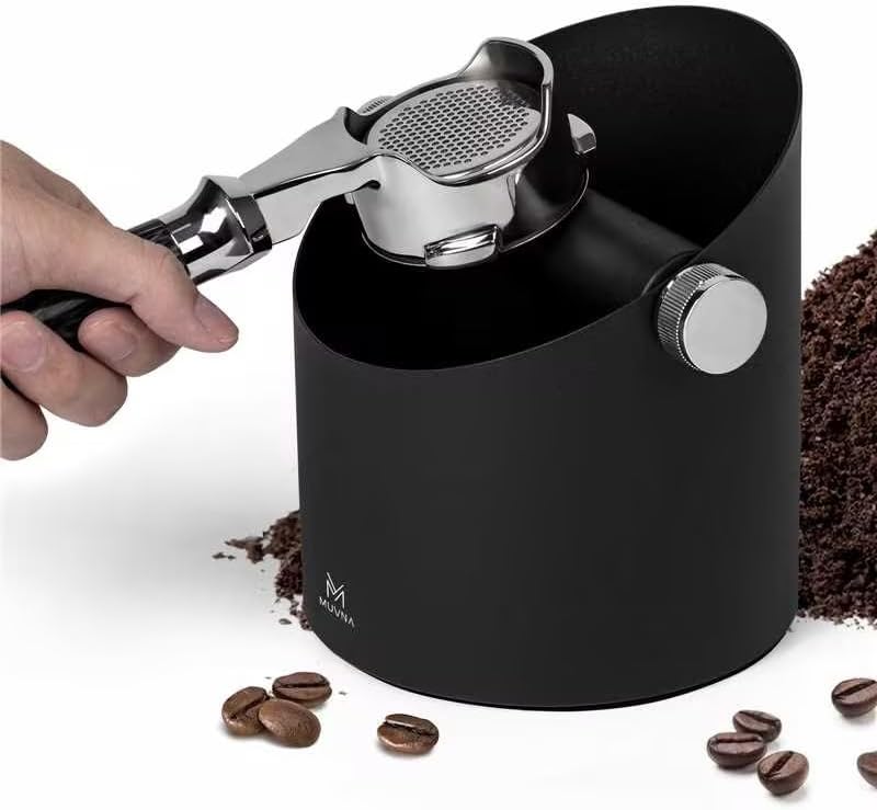 muvna Espresso Knock Box, Coffee Grounds Knock Box with Removable Knocking Rod Shock, Espresso Accessories Coffee Grounds Disposal Box, Non-slip Base(Seed Black) - Image 1