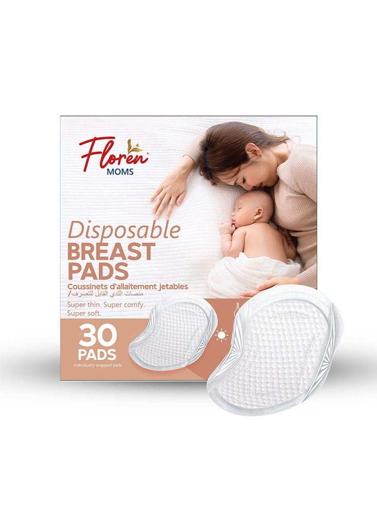 Floren Disposable Nursing Breast Pads 30Pcs | Maternity Pads | Ultra Thin with complete coverage | Super Absorbent | Breathable | Discreet | Individually Packed for Moms - Image 1