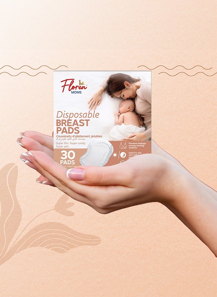 Floren Disposable Nursing Breast Pads 30Pcs | Maternity Pads | Ultra Thin with complete coverage | Super Absorbent | Breathable | Discreet | Individually Packed for Moms - Image 2
