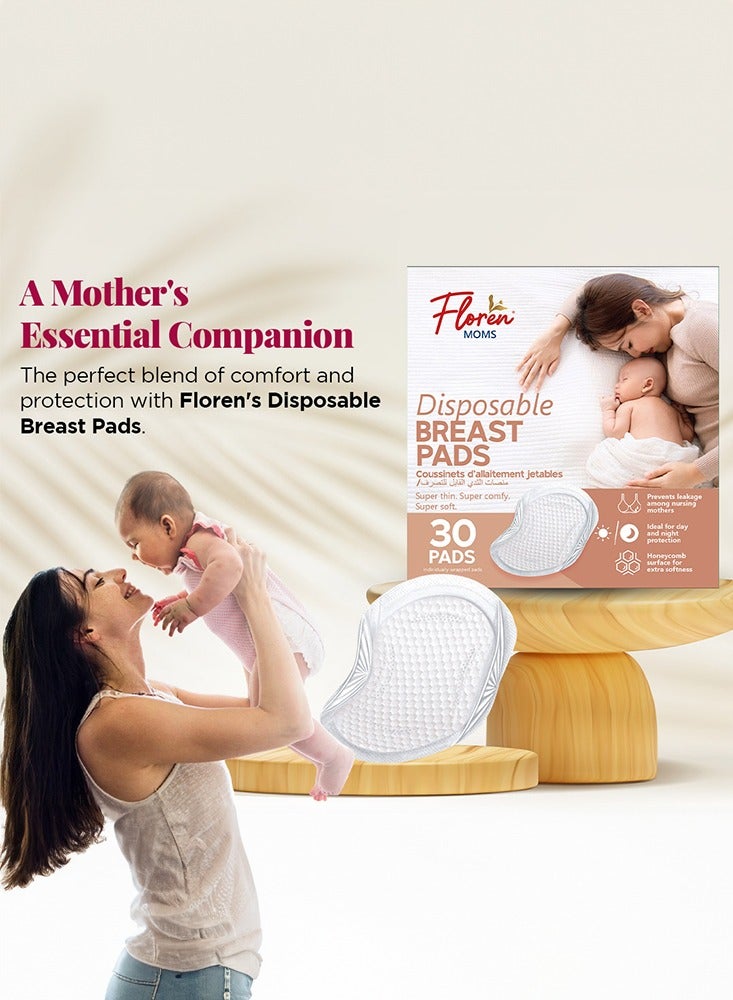 Floren Disposable Nursing Breast Pads 30Pcs | Maternity Pads | Ultra Thin with complete coverage | Super Absorbent | Breathable | Discreet | Individually Packed for Moms - Image 3