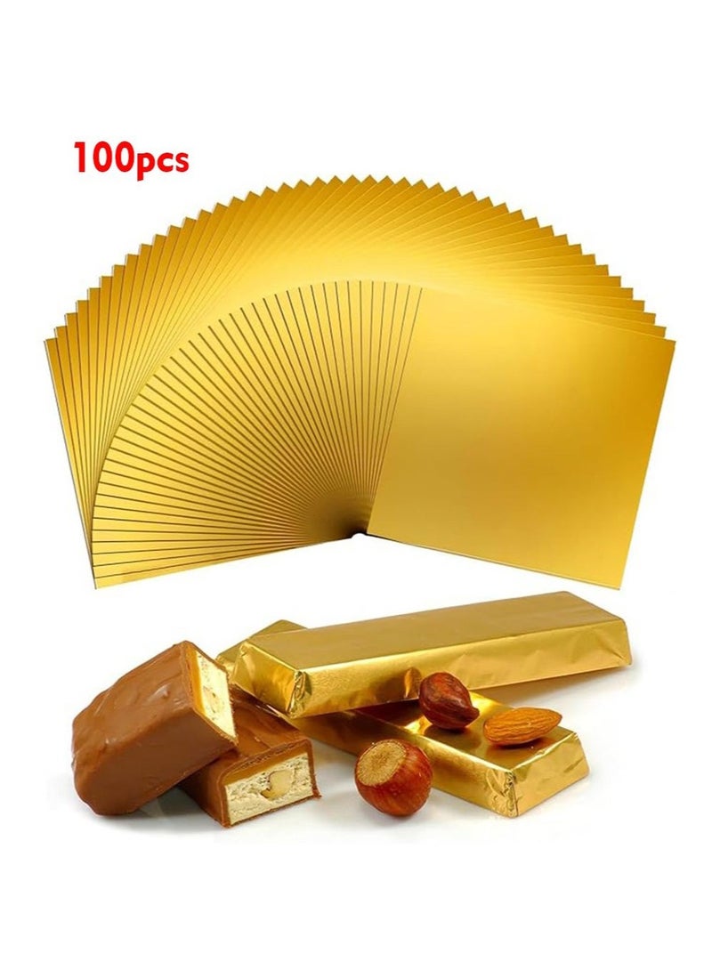 Generic 100 pieces aluminum foil chocolate wrappers, 6.3x7.5in/16*19cm gold aluminum candy wrappers, chocolate foil wrappers, suitable for DIY candy chocolate wrappers party wedding birthday  - Image 1
