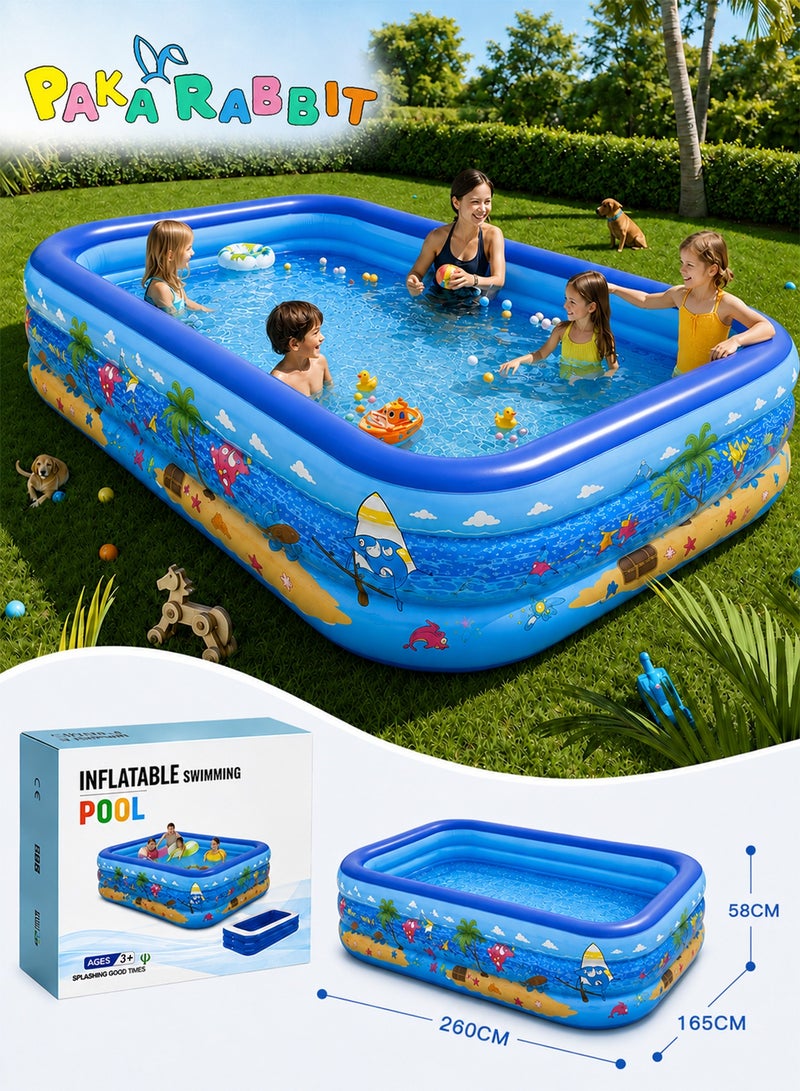 Paka Rabbit 260x 165 x 58CM Inflatable Swimming Pool for Kids & Adults , Large Family Backyard Pool, Thickened Above Ground Pool for Outdoor Water Fun, Indoor Entertainment & Summer Party Activities - Image 1